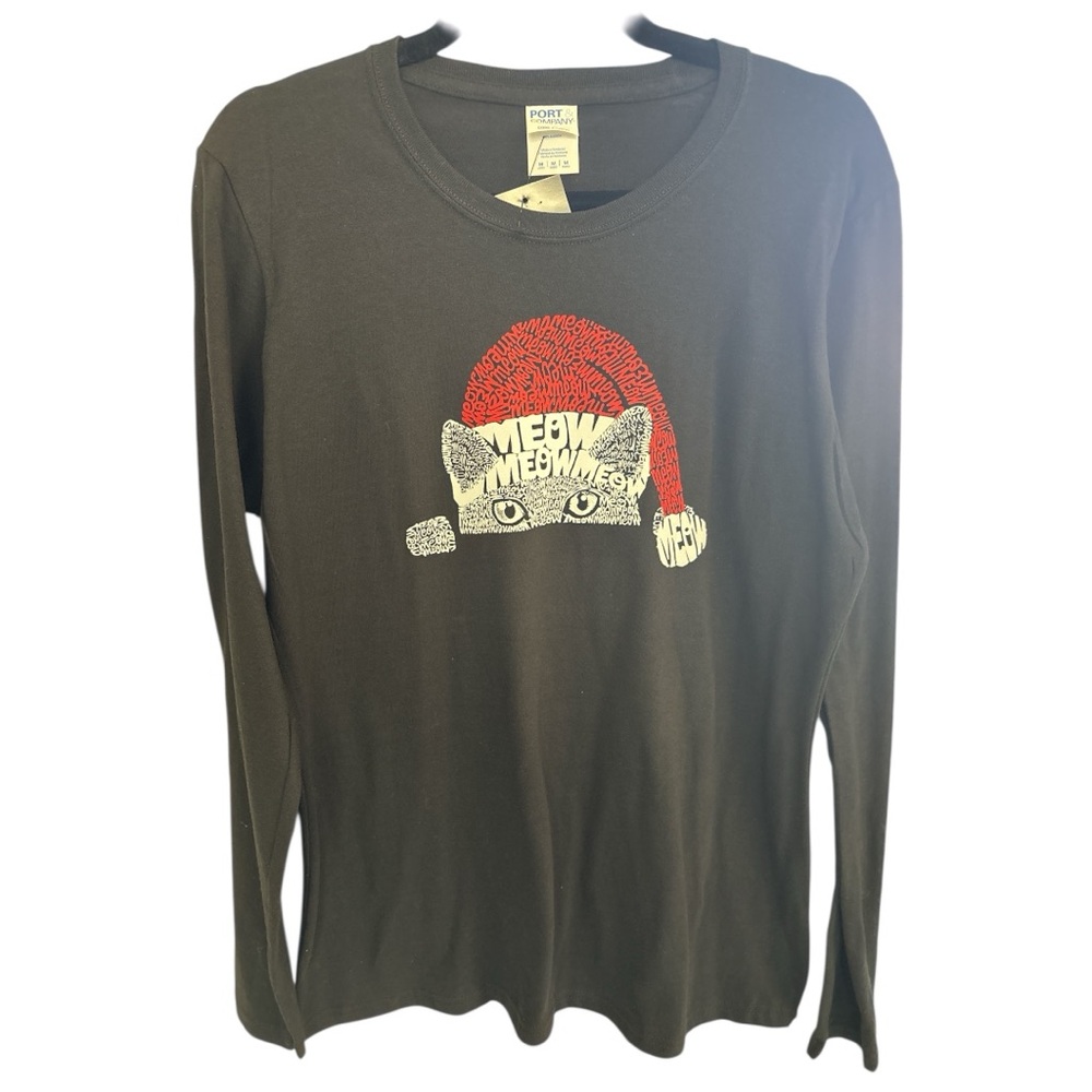 NWT Meow Meow Woman’s Christmas Long Sleeve Shirt - Black, size Medium